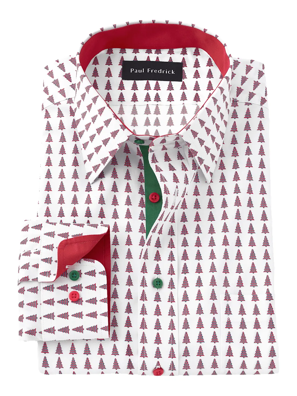 Non-Iron Cotton Christmas Tree Dress Shirt With Contrast Trim - Red/green sold by Paul Fredrick