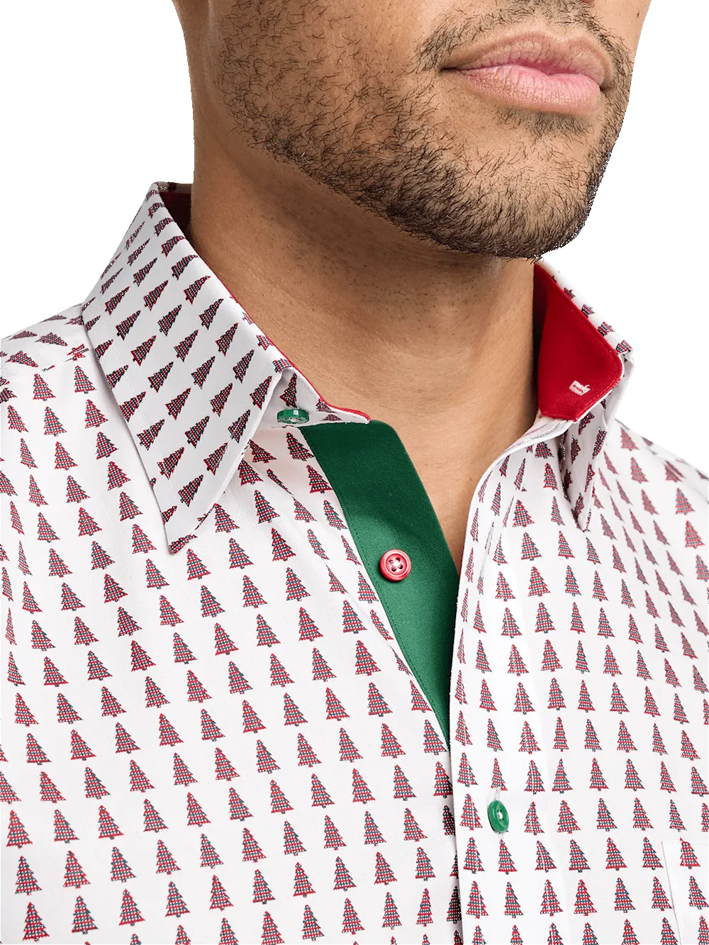 Non-Iron Cotton Christmas Tree Dress Shirt With Contrast Trim - Red/green sold by Paul Fredrick product image thumbnail 3