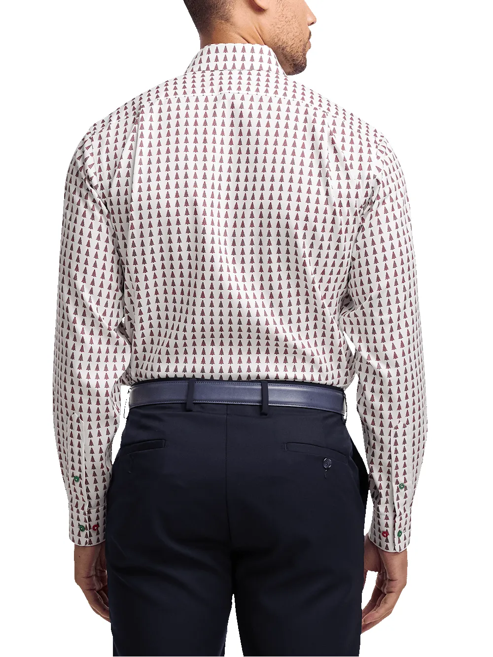 Non-Iron Cotton Christmas Tree Dress Shirt With Contrast Trim - Red/green sold by Paul Fredrick product image thumbnail 5