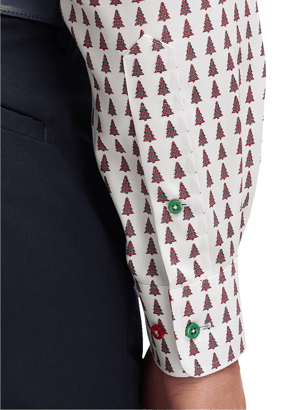 Non-Iron Cotton Christmas Tree Dress Shirt With Contrast Trim - Red/green sold by Paul Fredrick product image thumbnail 4