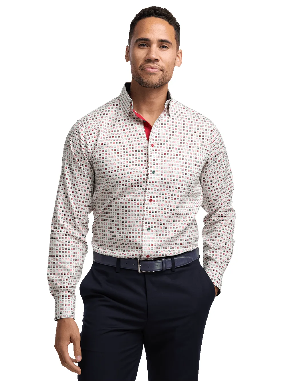 Non-Iron Cotton Presents Dress Shirt With Contrast Trim - Red/green sold by Paul Fredrick product image thumbnail 2