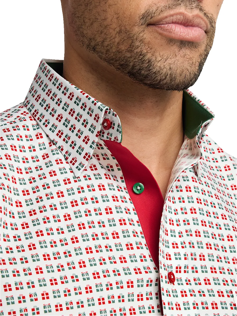 Non-Iron Cotton Presents Dress Shirt With Contrast Trim - Red/green sold by Paul Fredrick product image thumbnail 3