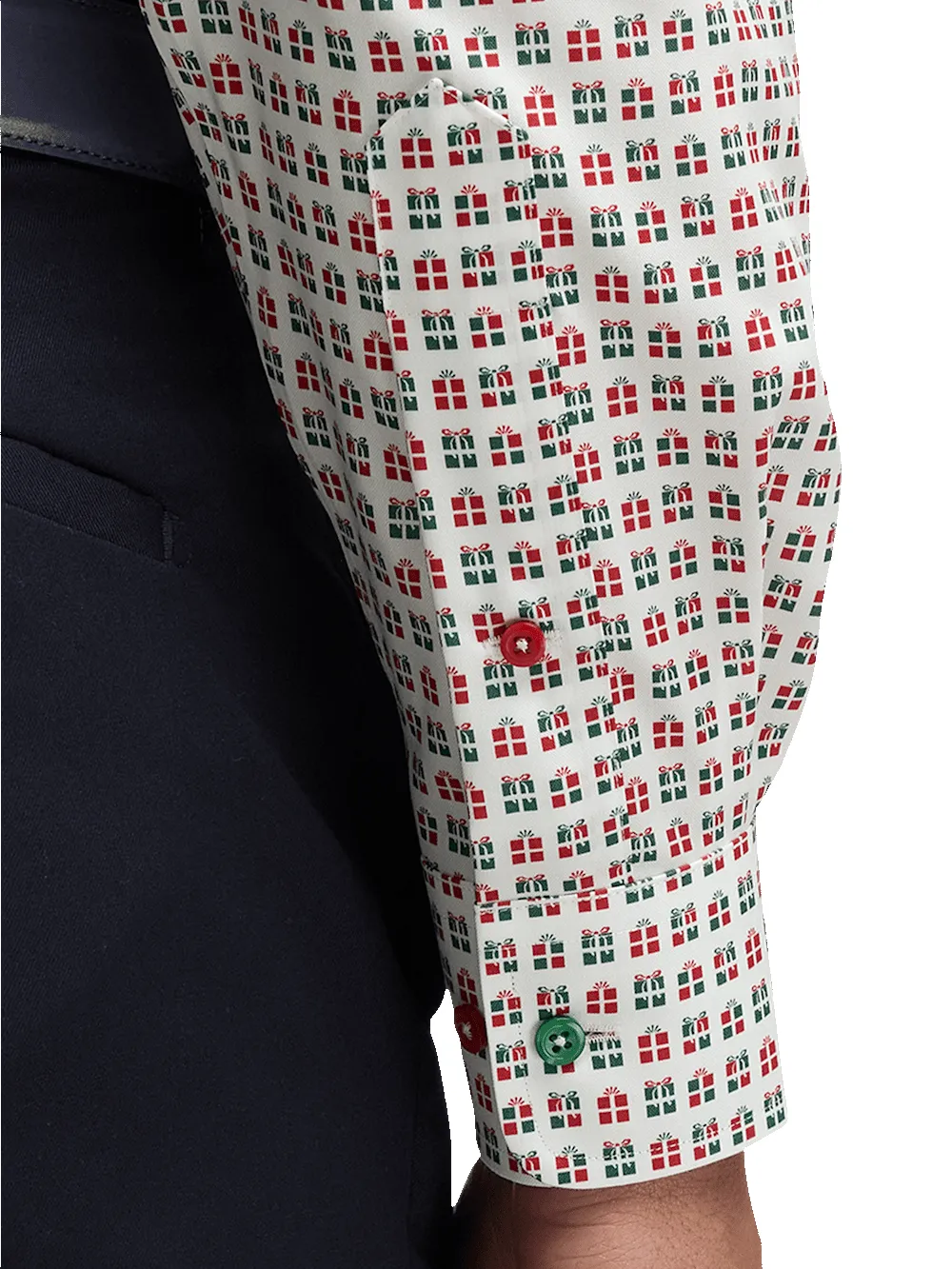 Non-Iron Cotton Presents Dress Shirt With Contrast Trim - Red/green sold by Paul Fredrick product image thumbnail 4