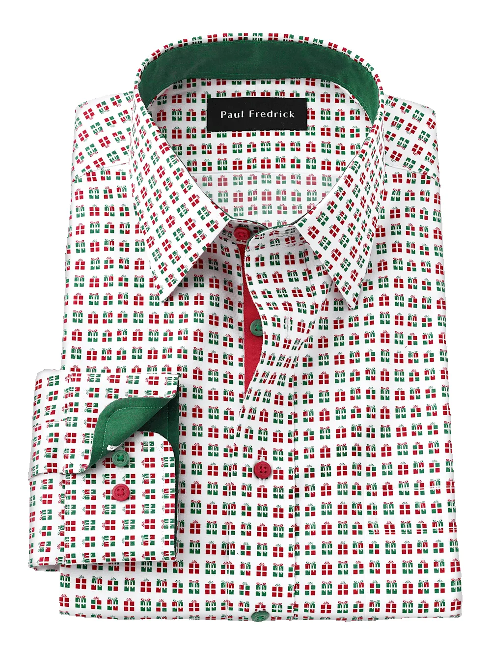 Non-Iron Cotton Presents Dress Shirt With Contrast Trim - Red/green sold by Paul Fredrick