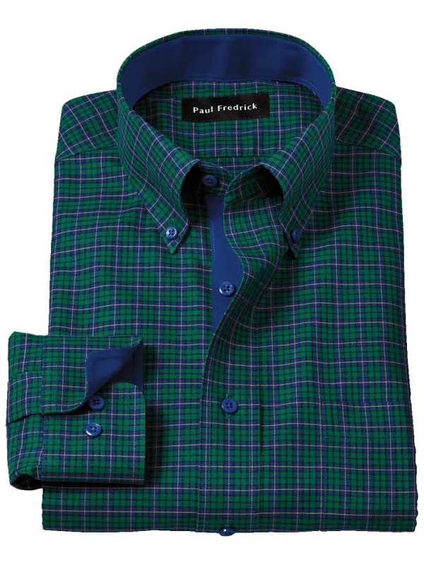 Non-Iron Cotton Plaid Dress Shirt With Contrast Trim - Green/blue sold by Paul Fredrick