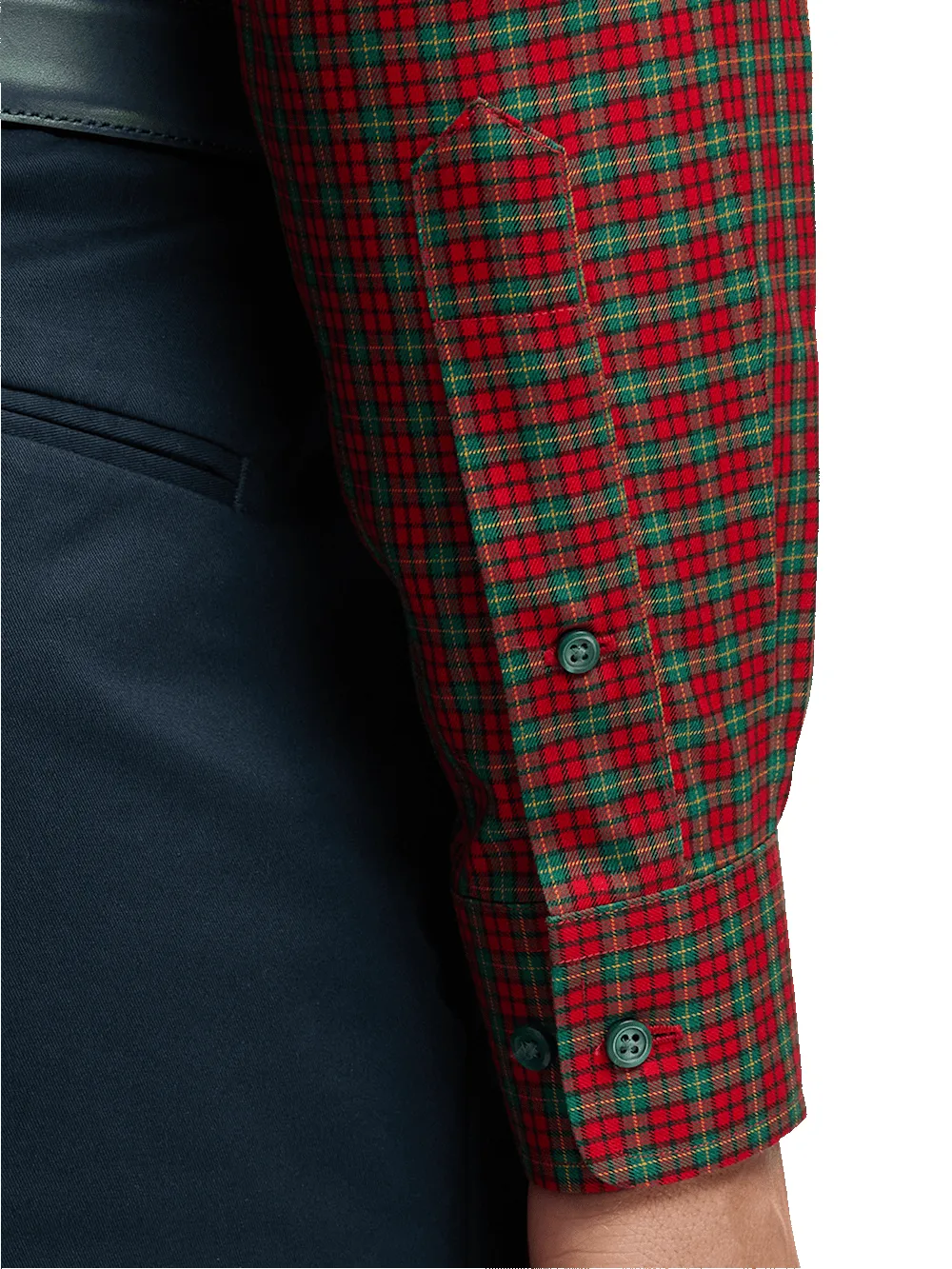 Non-Iron Cotton Plaid Dress Shirt With Contrast Trim - Red/green sold by Paul Fredrick product image thumbnail 4