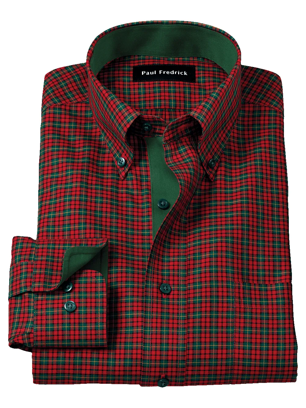 Non-Iron Cotton Plaid Dress Shirt With Contrast Trim - Red/green sold by Paul Fredrick