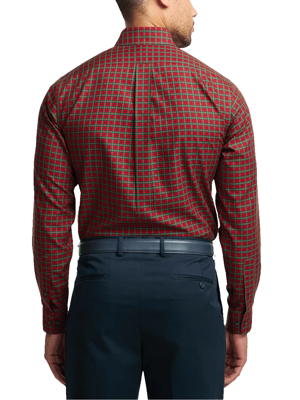 Non-Iron Cotton Plaid Dress Shirt With Contrast Trim - Red/green sold by Paul Fredrick product image thumbnail 5