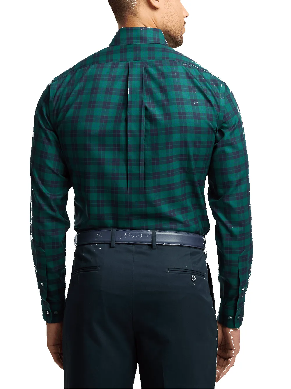 Non-Iron Cotton Plaid Dress Shirt - Navy/green sold by Paul Fredrick product image thumbnail 5