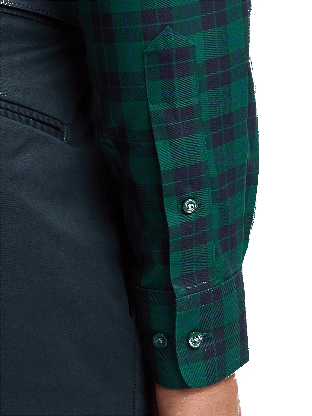 Non-Iron Cotton Plaid Dress Shirt - Navy/green sold by Paul Fredrick product image thumbnail 4