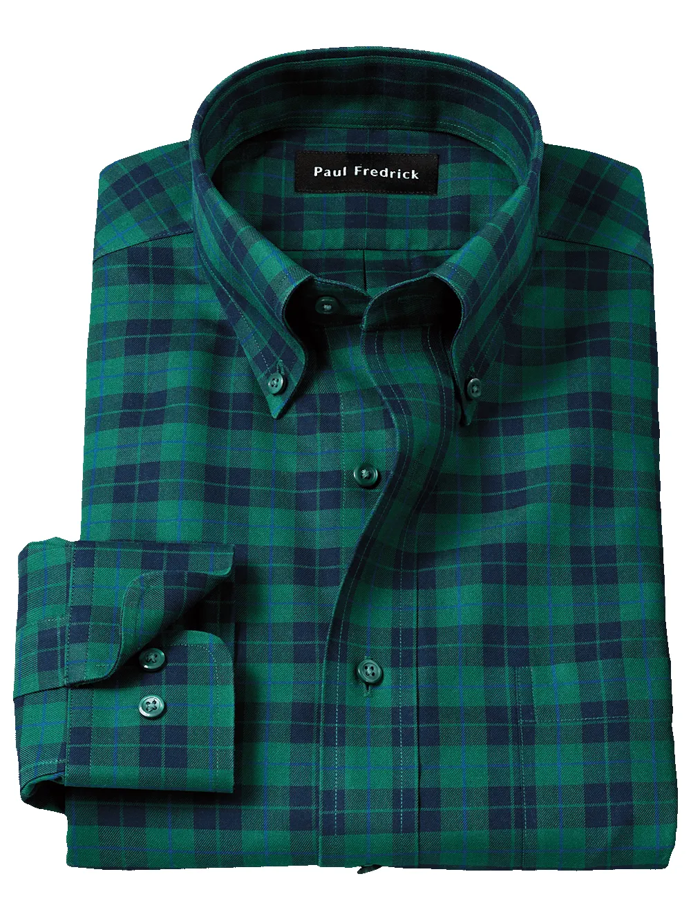 Non-Iron Cotton Plaid Dress Shirt - Navy/green sold by Paul Fredrick