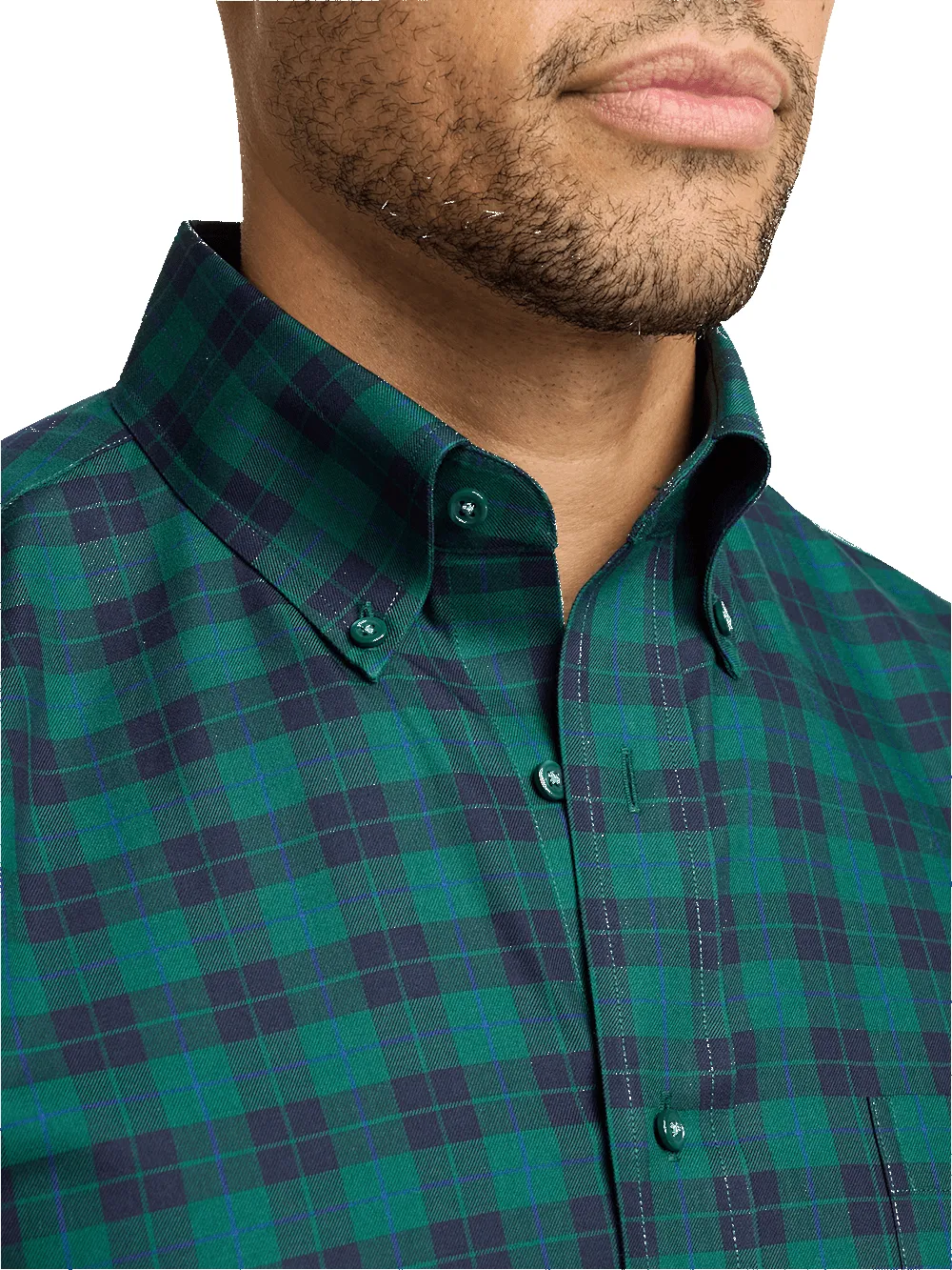 Non-Iron Cotton Plaid Dress Shirt - Navy/green sold by Paul Fredrick product image thumbnail 3