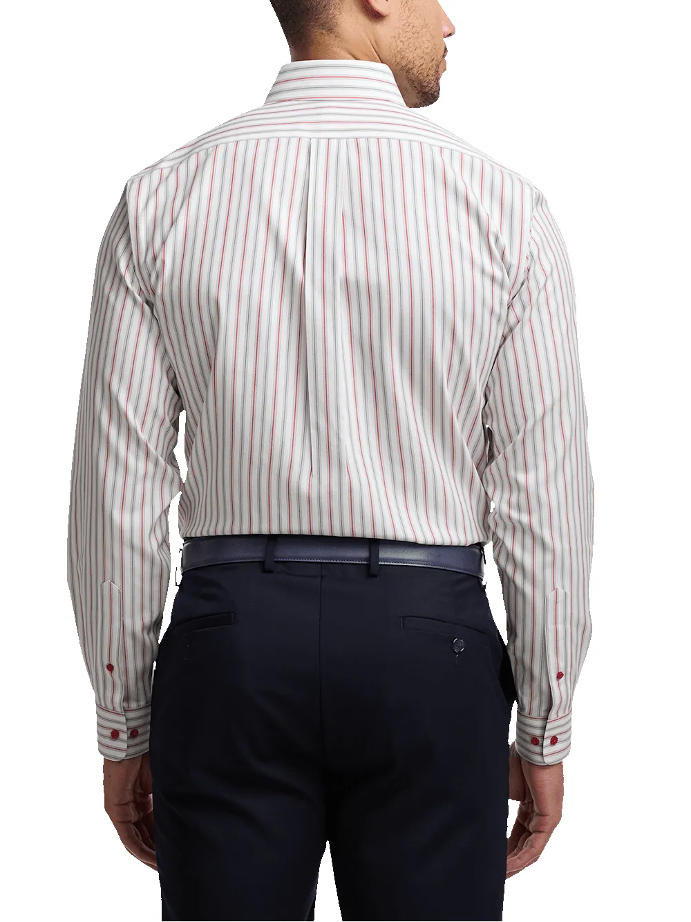 Non-Iron Cotton Stripe Dress Shirt With Contrast Trim - Red/green sold by Paul Fredrick product image thumbnail 5