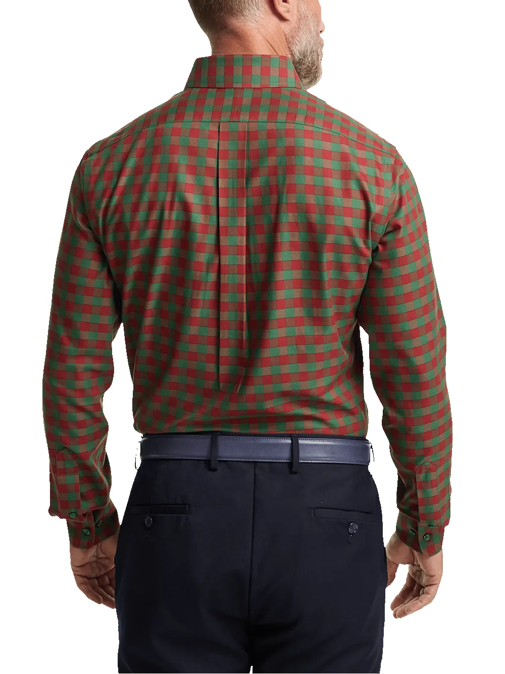 Non-Iron Cotton Gingham Dress Shirt With Contrast Trim - Green/rust sold by Paul Fredrick product image thumbnail 5
