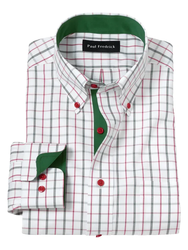Non-Iron Cotton Windowpane Dress Shirt With Contrast Trim - Green sold by Paul Fredrick