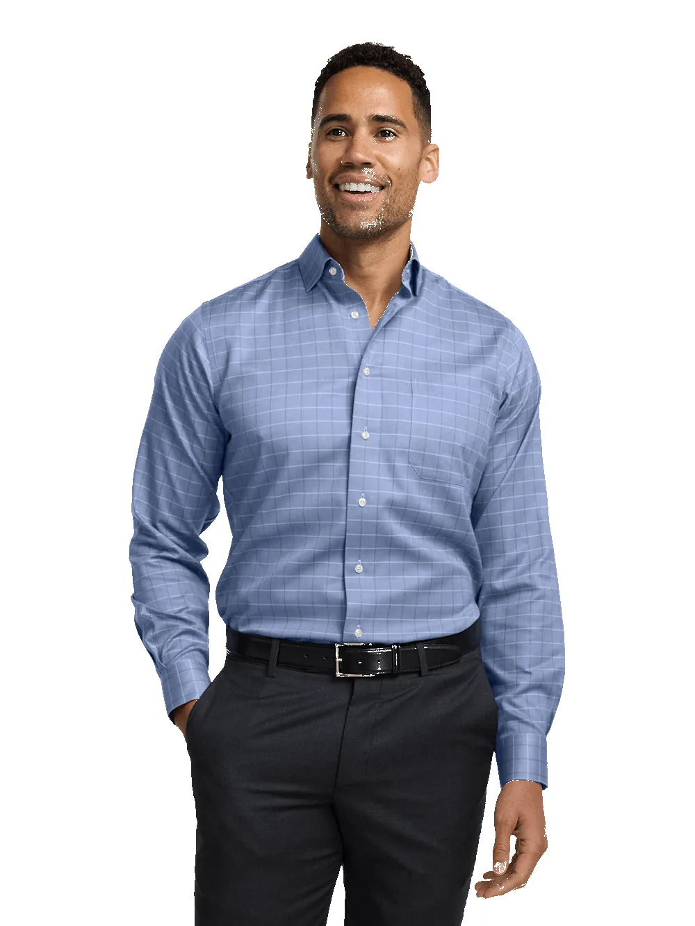 Comfort Stretch Non-Iron Check Dress Shirt - Cobalt sold by Paul Fredrick product image thumbnail 2
