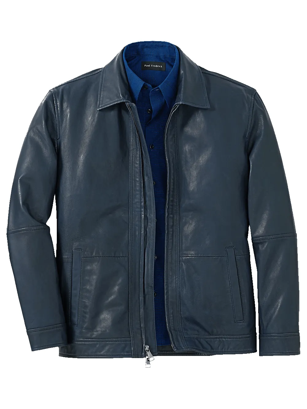 Leather Bomber Jacket - Navy sold by Paul Fredrick