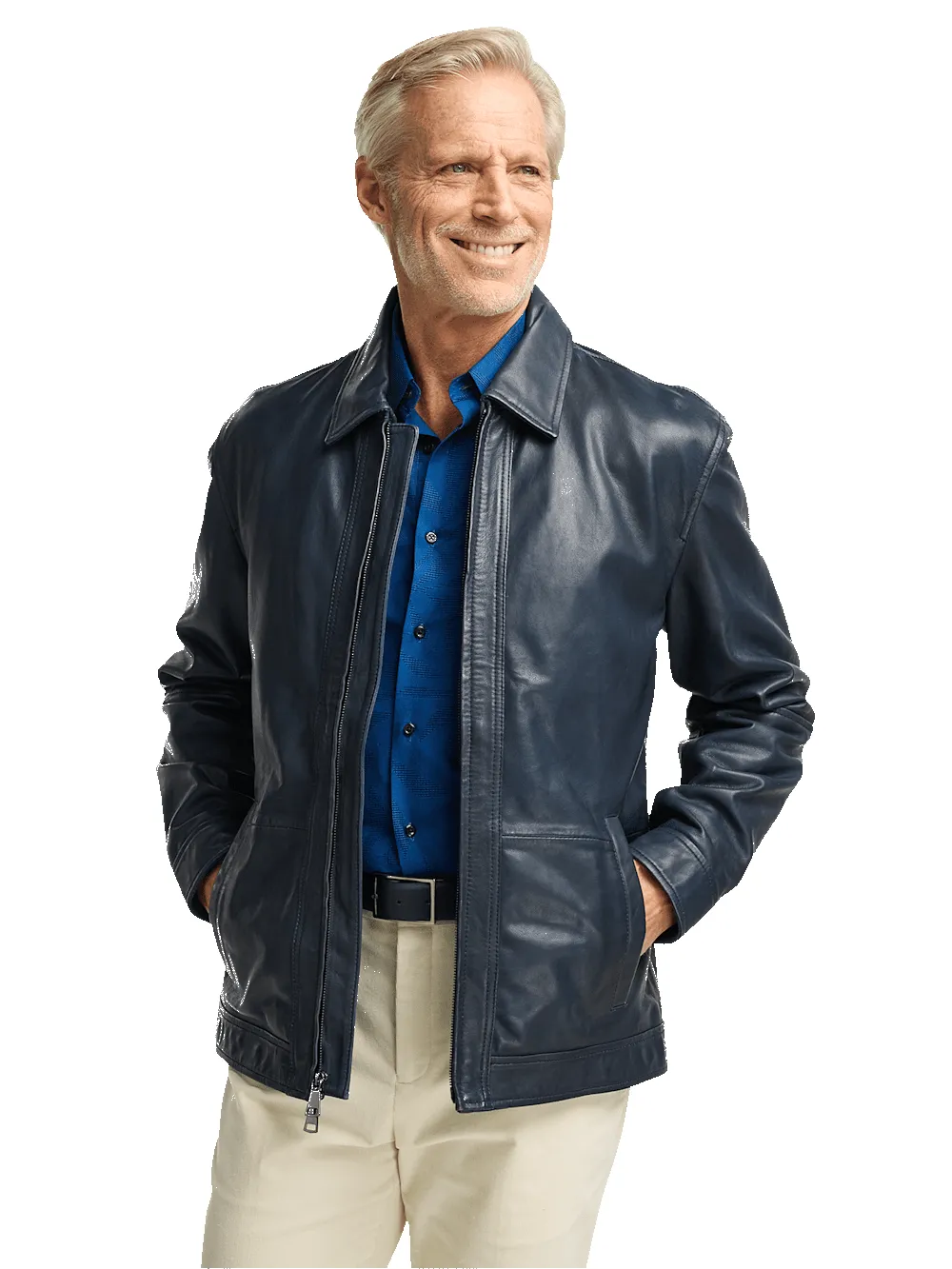 Leather Bomber Jacket - Navy sold by Paul Fredrick product image thumbnail 2