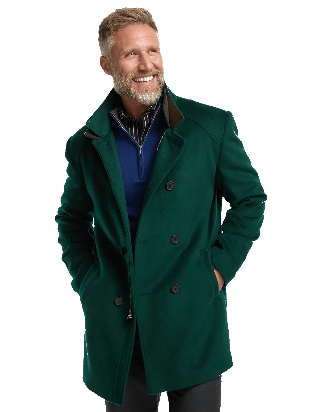 Wool Double Breasted Carcoat - Dark Green sold by Paul Fredrick product image thumbnail 3