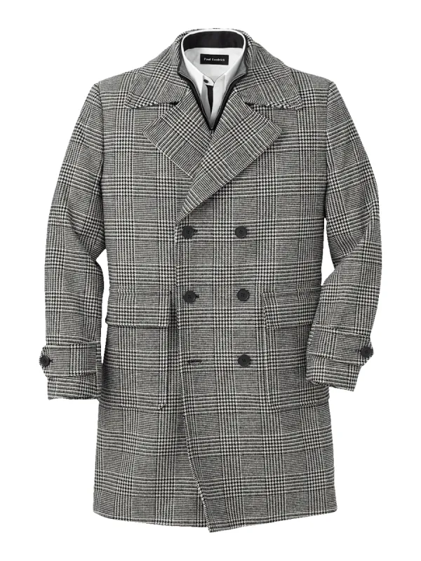 Wool Blend Plaid Double Breasted Topcoat - Black/white sold by Paul Fredrick