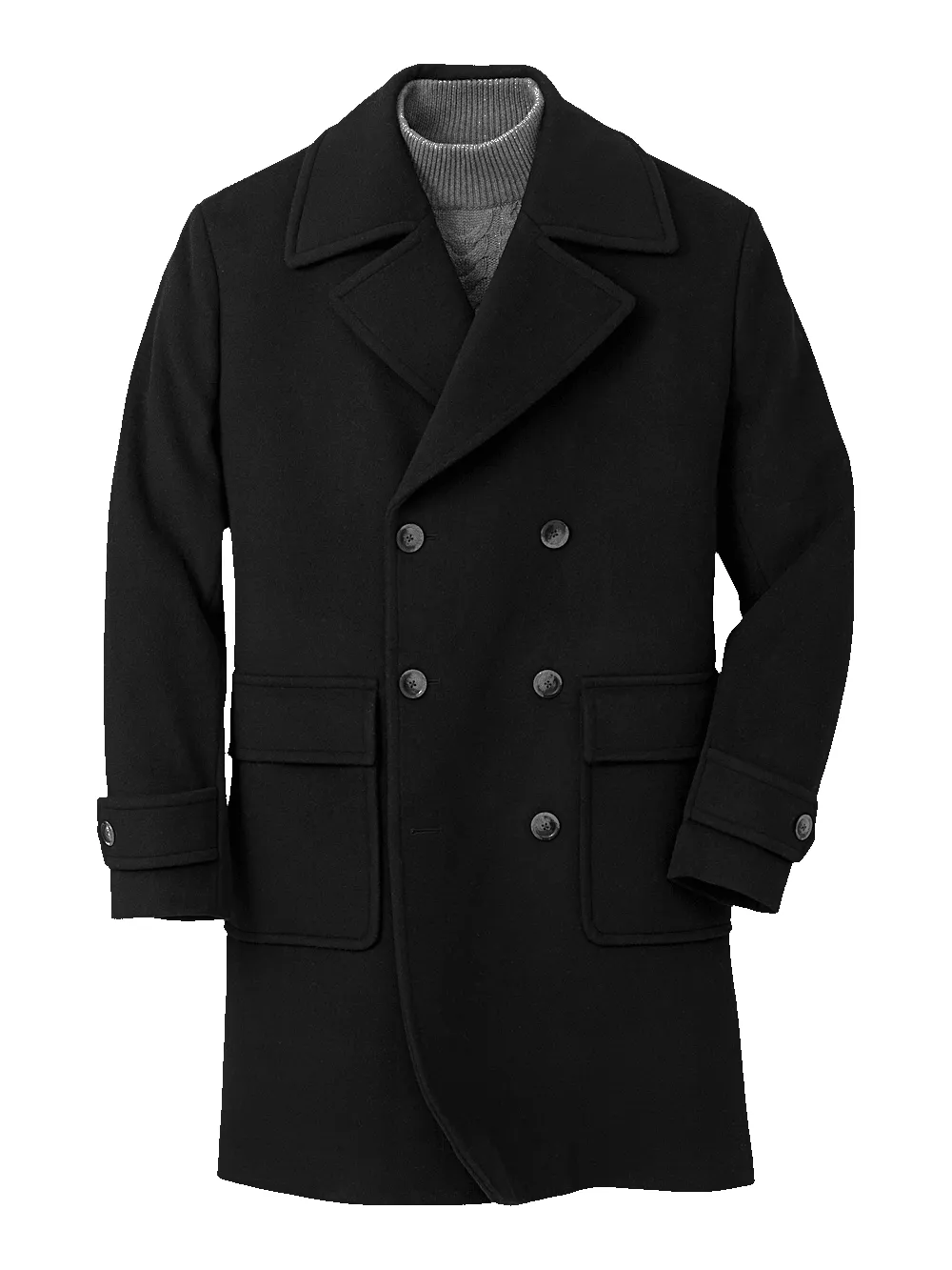 Wool Double Breasted Topcoat - Black sold by Paul Fredrick