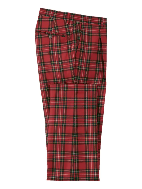 Wool Flannel Plaid Single Pleat Pants - Red Multi sold by Paul Fredrick