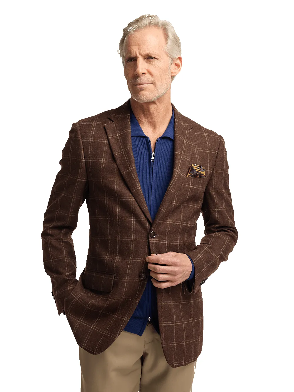 Wool Plaid Single Breasted Notch Lapel Sport Coat - Brown sold by Paul Fredrick product image thumbnail 3
