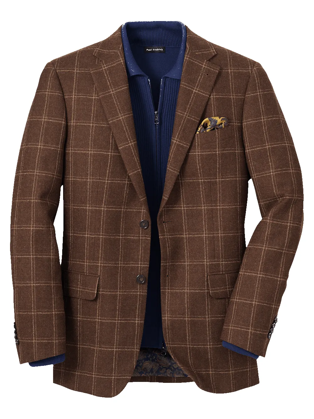 Wool Plaid Single Breasted Notch Lapel Sport Coat - Brown sold by Paul Fredrick