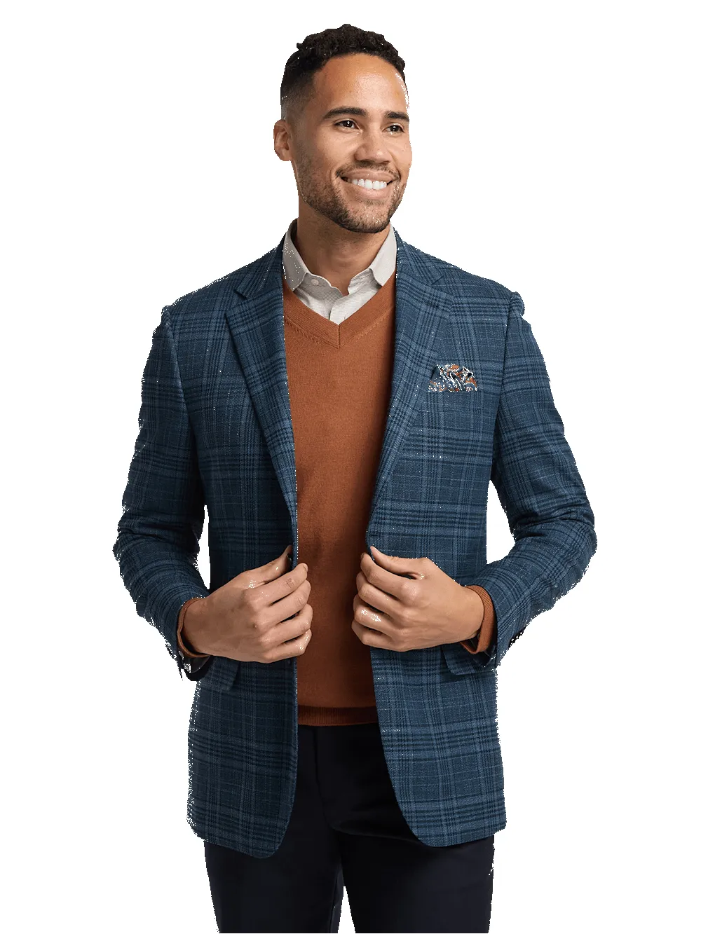 Microfiber Plaid Single Breasted Notch Lapel Sport Coat - Navy sold by Paul Fredrick product image thumbnail 2