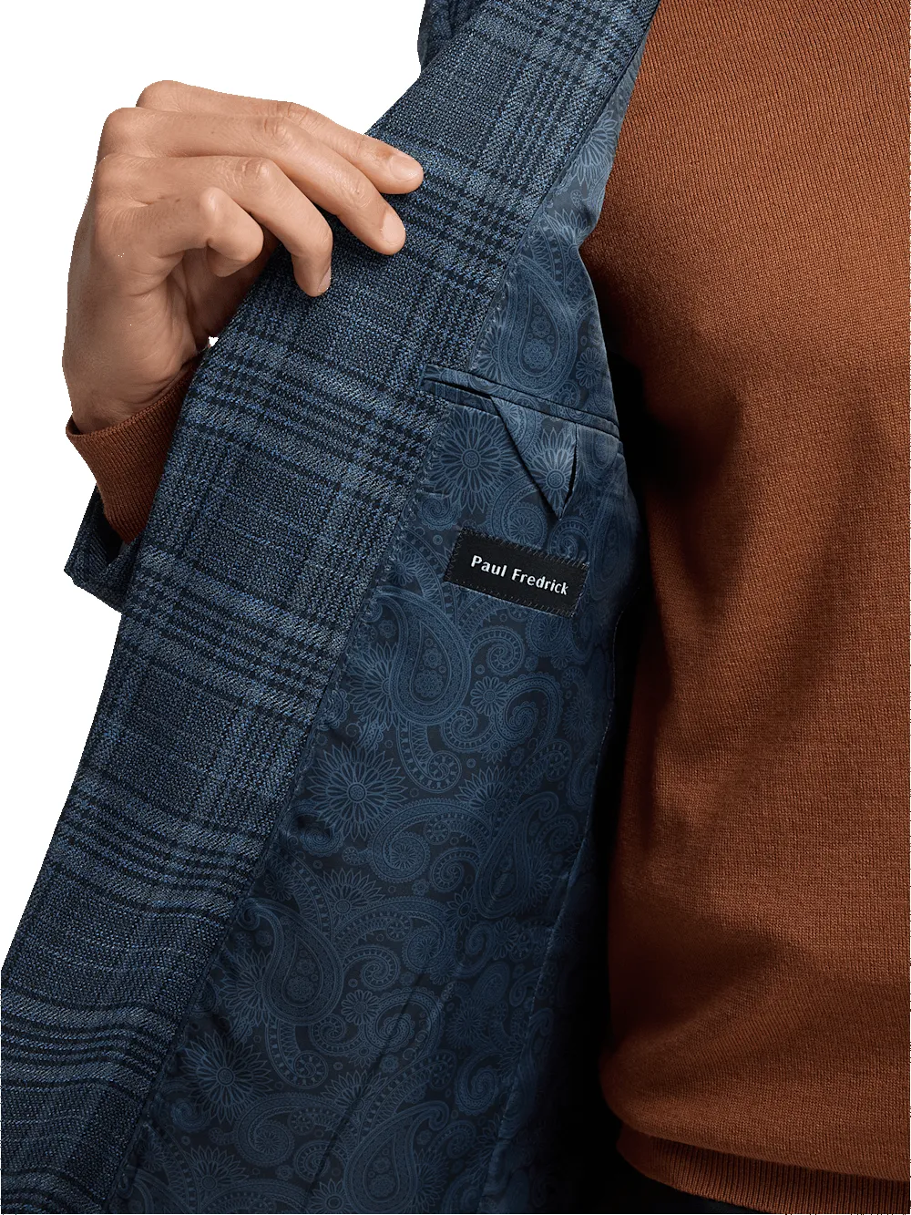 Microfiber Plaid Single Breasted Notch Lapel Sport Coat - Navy sold by Paul Fredrick product image thumbnail 5