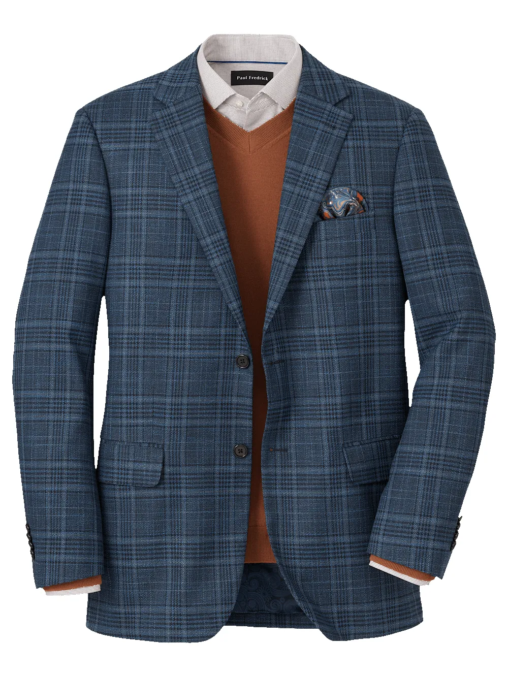 Microfiber Plaid Single Breasted Notch Lapel Sport Coat - Navy sold by Paul Fredrick