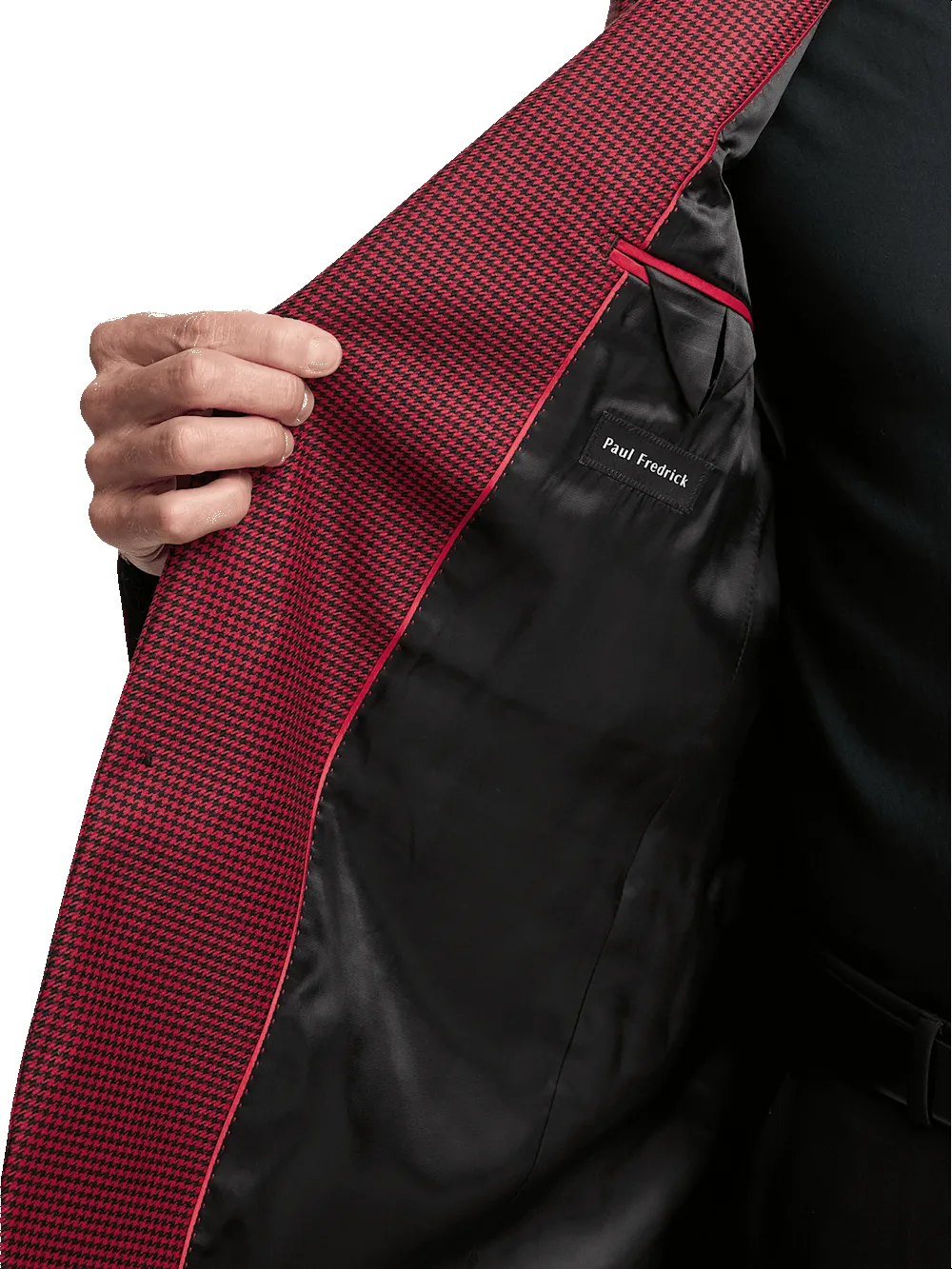 Wool Houndstooth Single Breasted Peak Lapel Sport Coat - Black/red sold by Paul Fredrick product image thumbnail 5