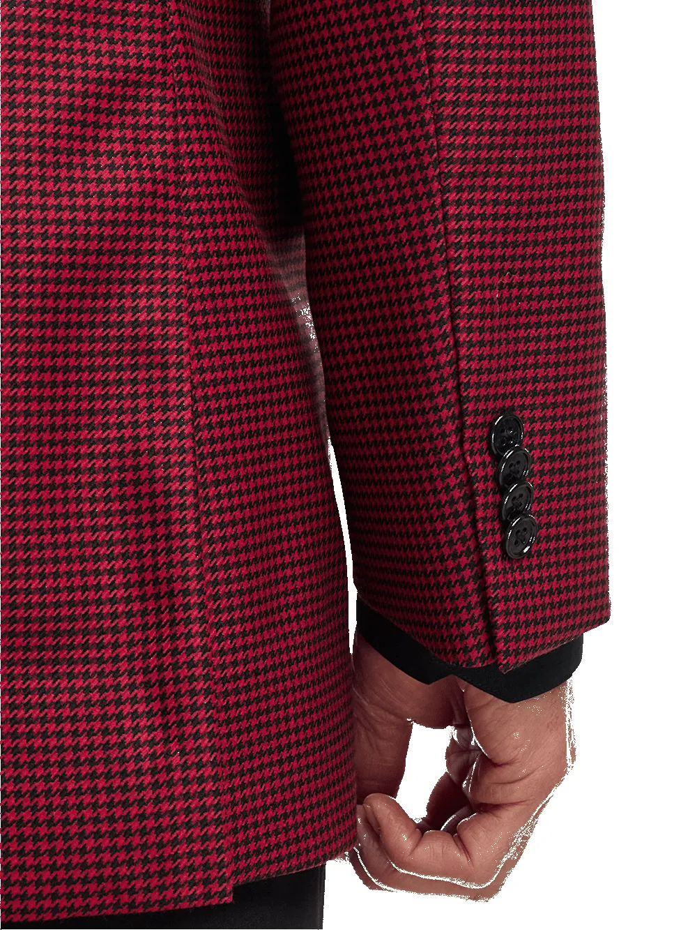 Wool Houndstooth Single Breasted Peak Lapel Sport Coat - Black/red sold by Paul Fredrick product image thumbnail 4