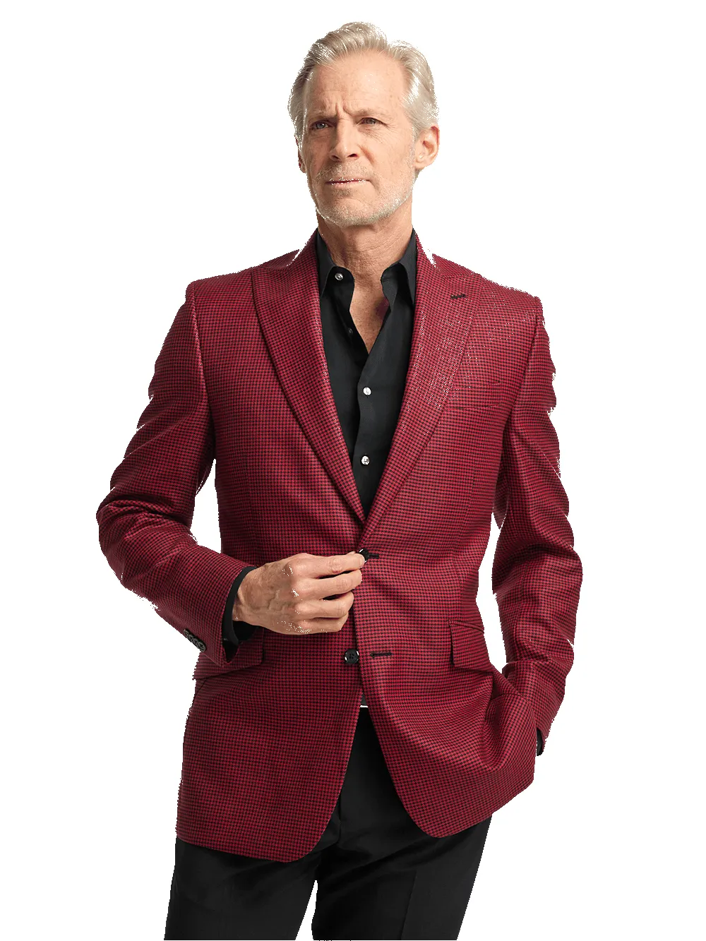 Wool Houndstooth Single Breasted Peak Lapel Sport Coat - Black/red sold by Paul Fredrick product image thumbnail 3