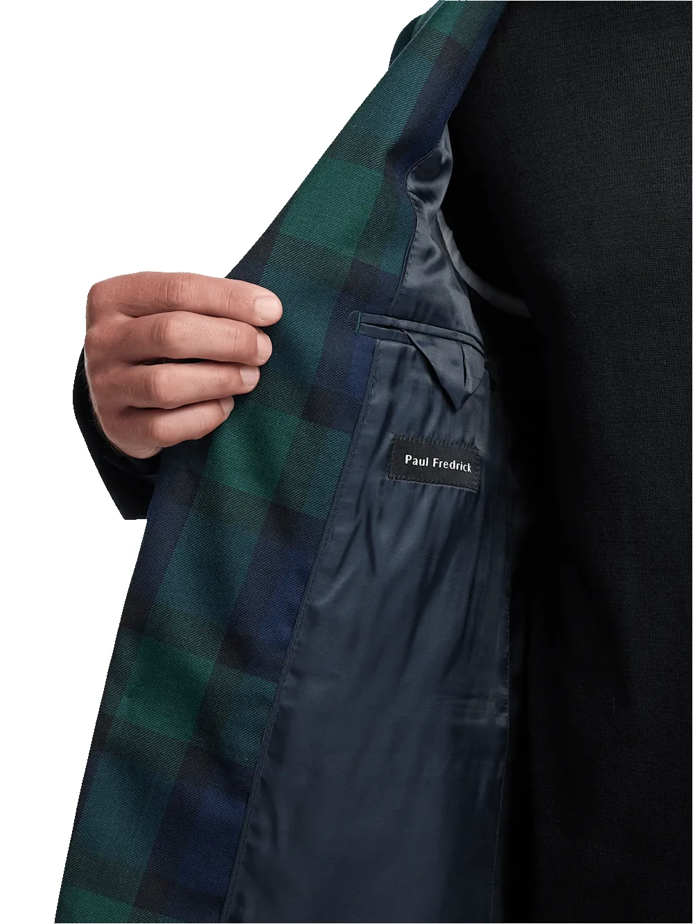 Wool Plaid Single Breasted Notch Lapel Sport Coat - Blue/green sold by Paul Fredrick product image thumbnail 5