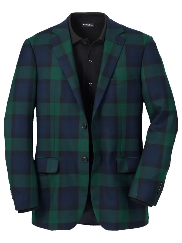 Wool Plaid Single Breasted Notch Lapel Sport Coat - Blue/green sold by Paul Fredrick