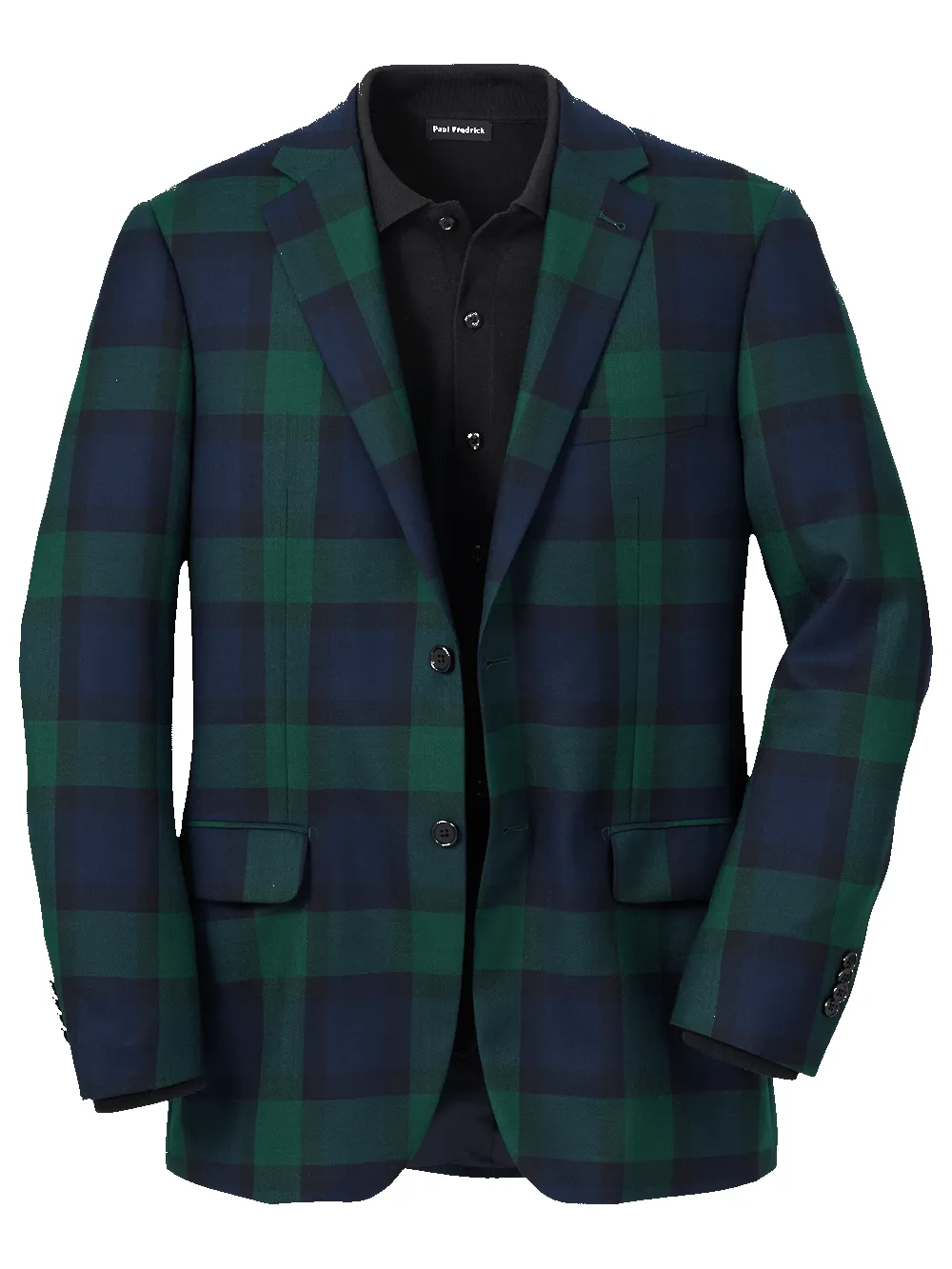Wool Plaid Single Breasted Notch Lapel Sport Coat - Blue/green sold by Paul Fredrick