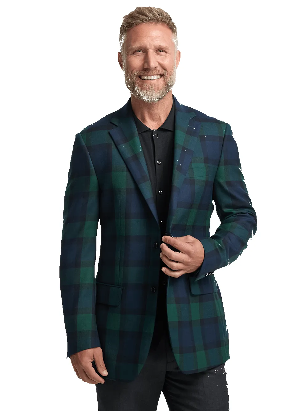 Wool Plaid Single Breasted Notch Lapel Sport Coat - Blue/green sold by Paul Fredrick product image thumbnail 2