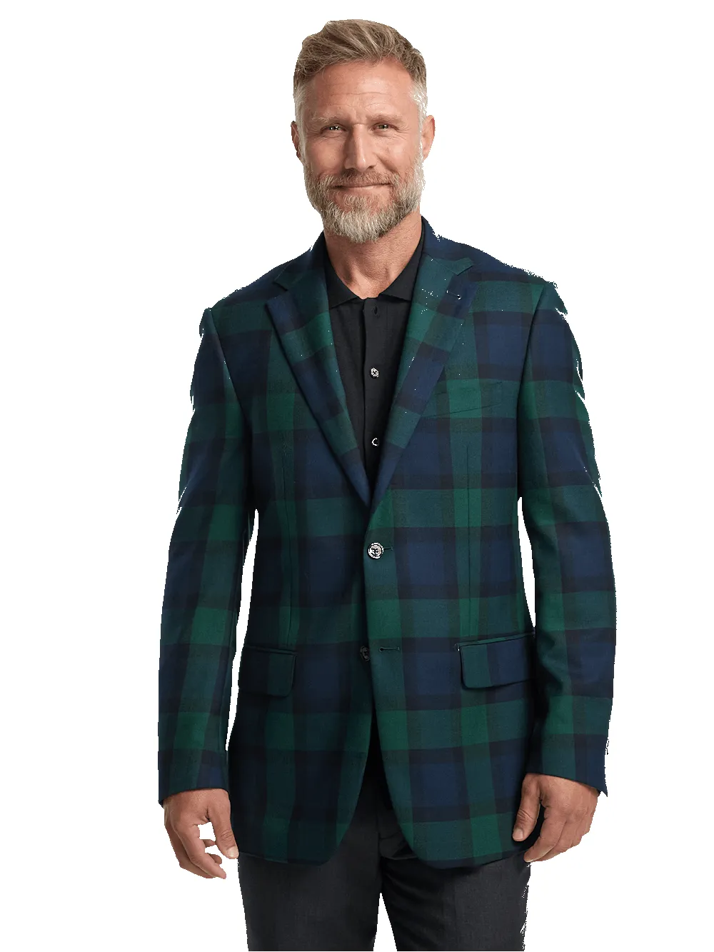 Wool Plaid Single Breasted Notch Lapel Sport Coat - Blue/green sold by Paul Fredrick product image thumbnail 3