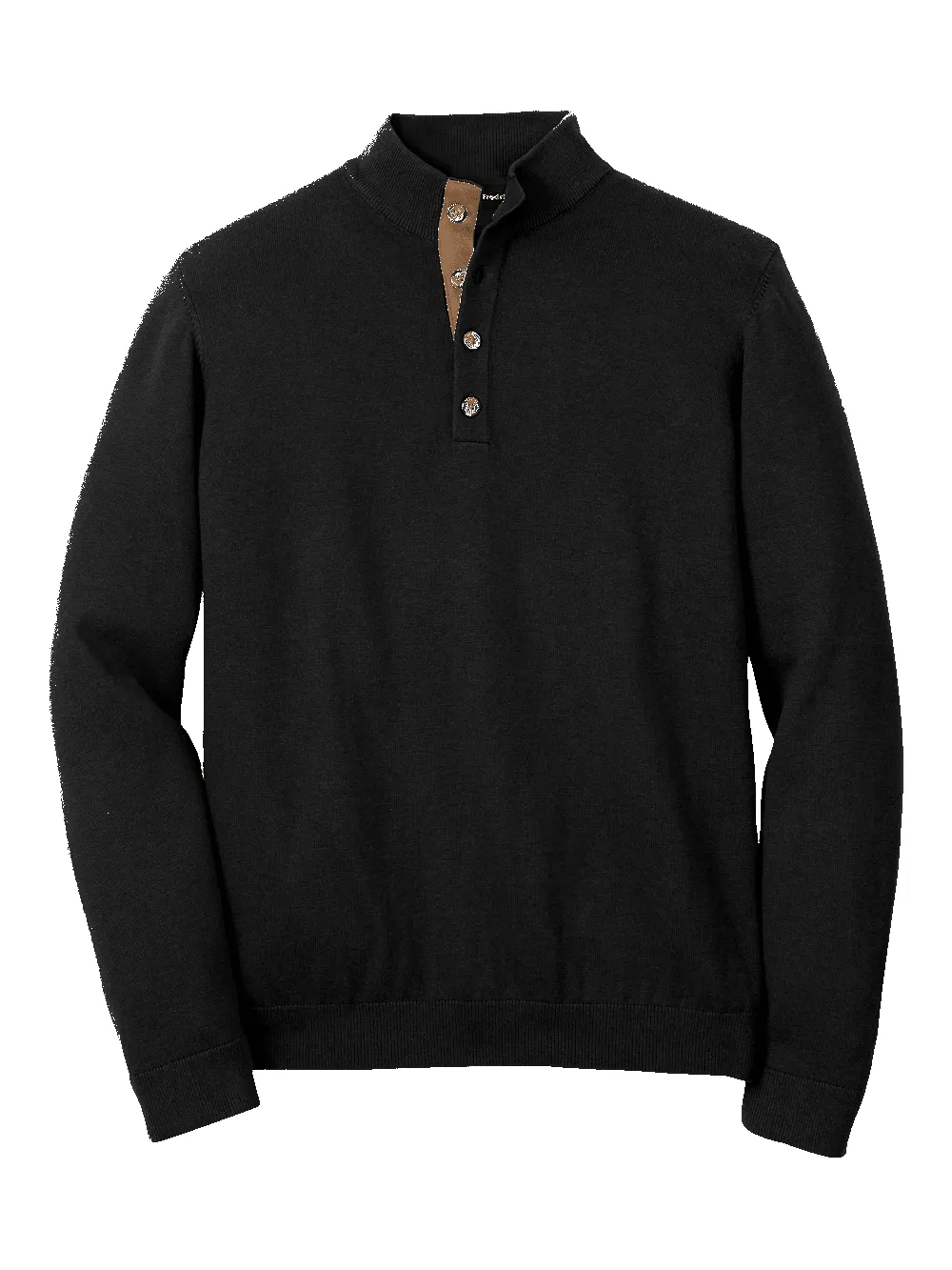 Supima Cotton Four Button Mock Neck Sweater - Black sold by Paul Fredrick
