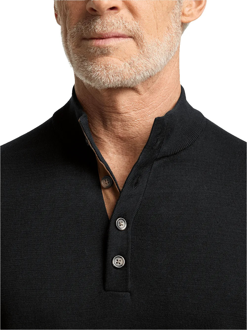 Supima Cotton Four Button Mock Neck Sweater - Black sold by Paul Fredrick product image thumbnail 3