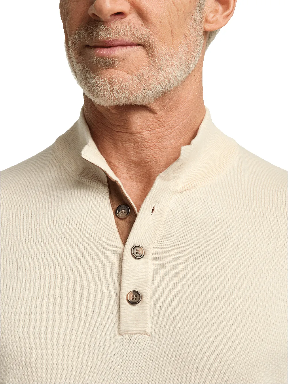 Supima Cotton Four Button Mock Neck Sweater - Ivory sold by Paul Fredrick product image thumbnail 3