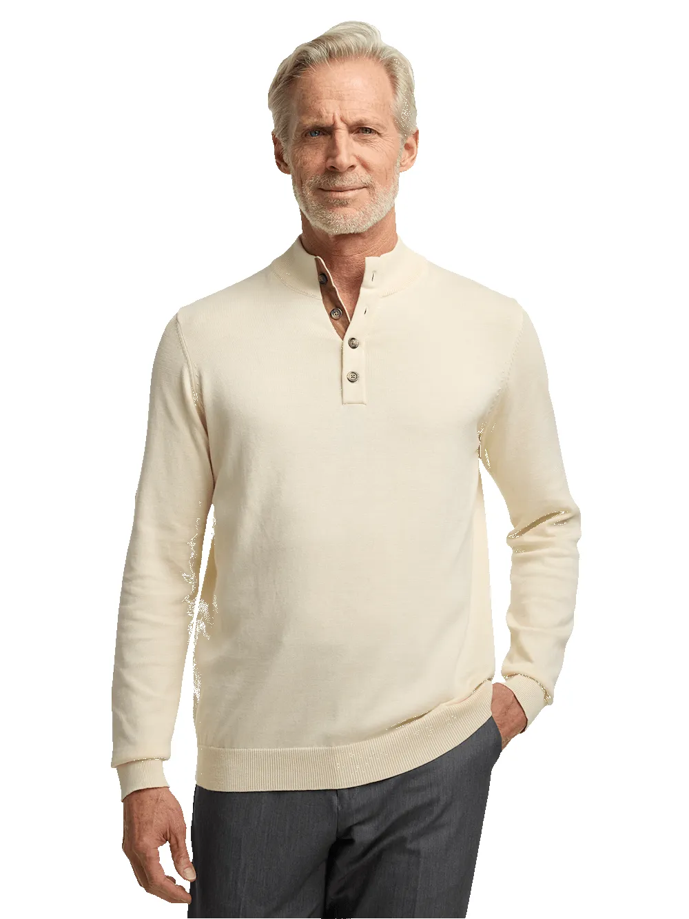 Supima Cotton Four Button Mock Neck Sweater - Ivory sold by Paul Fredrick product image thumbnail 2