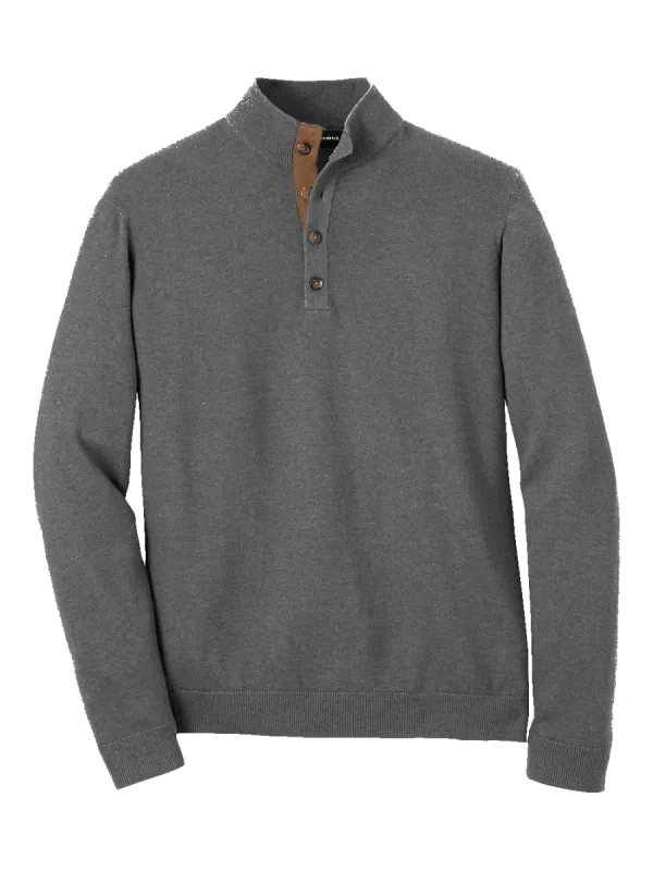 Supima Cotton Four Button Mock Neck Sweater - Medium Grey sold by Paul Fredrick
