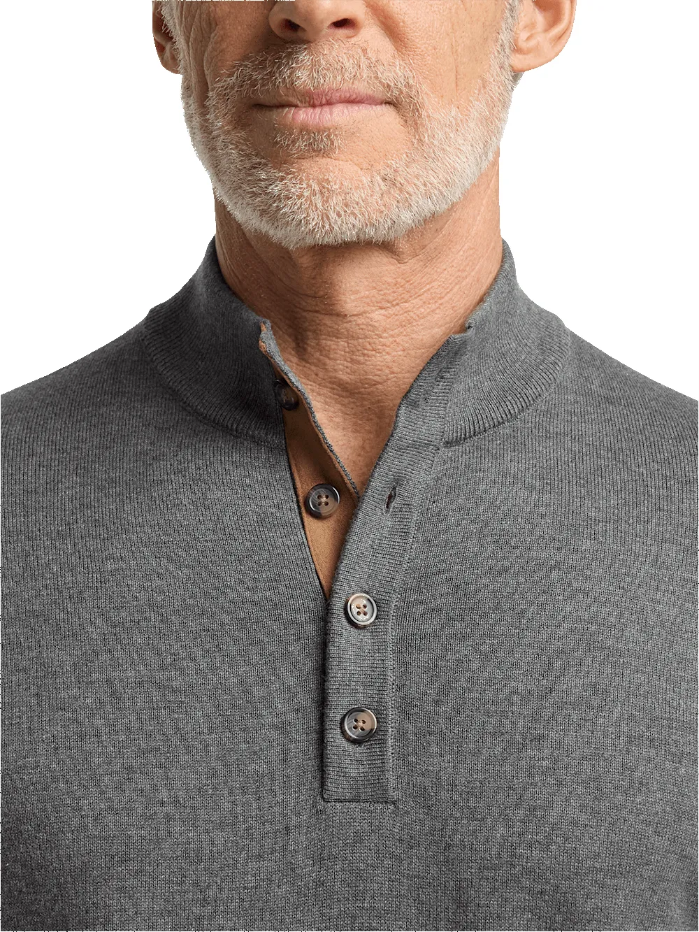 Supima Cotton Four Button Mock Neck Sweater - Medium Grey sold by Paul Fredrick product image thumbnail 3