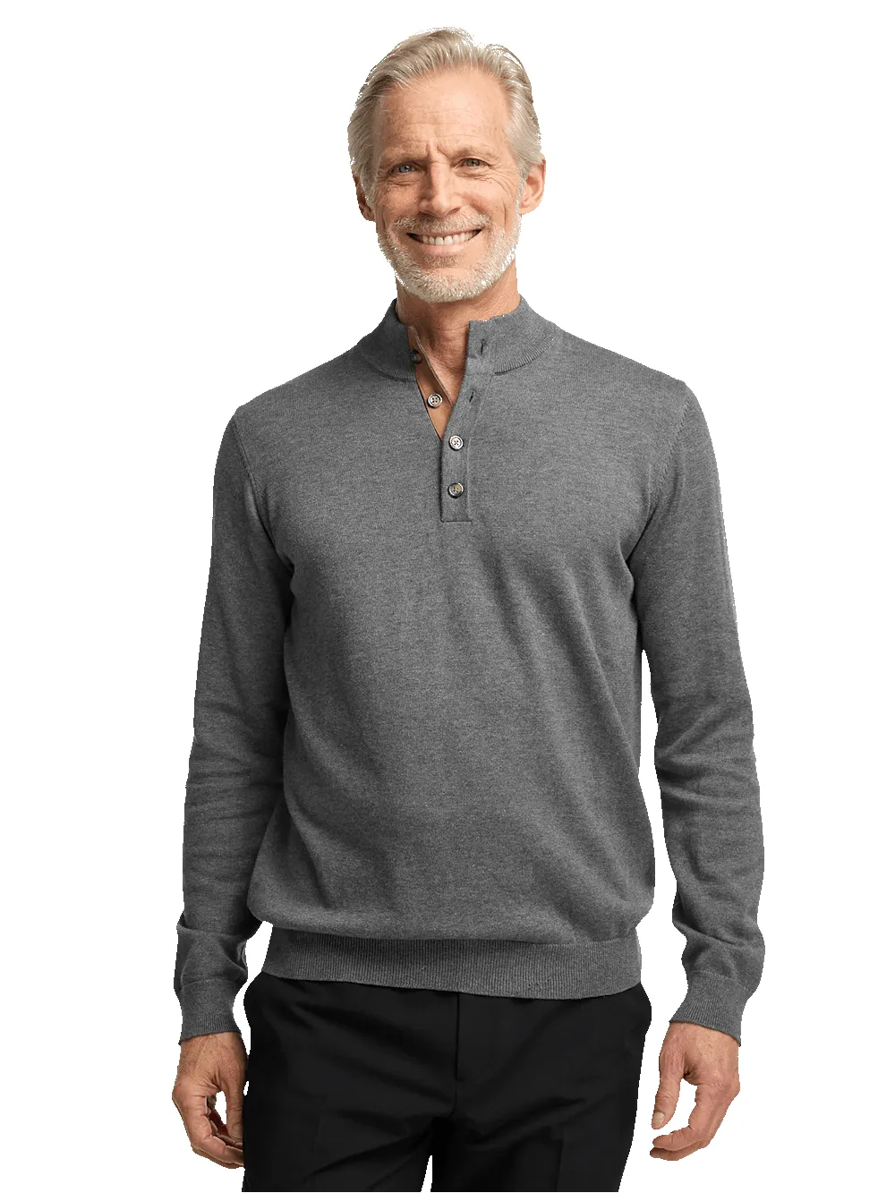 Supima Cotton Four Button Mock Neck Sweater - Medium Grey sold by Paul Fredrick product image thumbnail 2