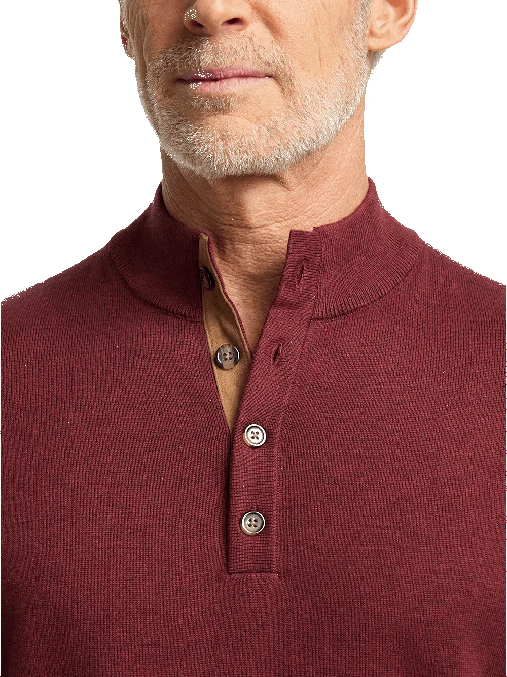 Supima Cotton Four Button Mock Neck Sweater - Burgundy sold by Paul Fredrick product image thumbnail 3