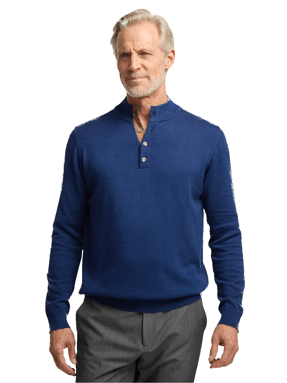 Supima Cotton Four Button Mock Neck Sweater - Dark Blue sold by Paul Fredrick product image thumbnail 2
