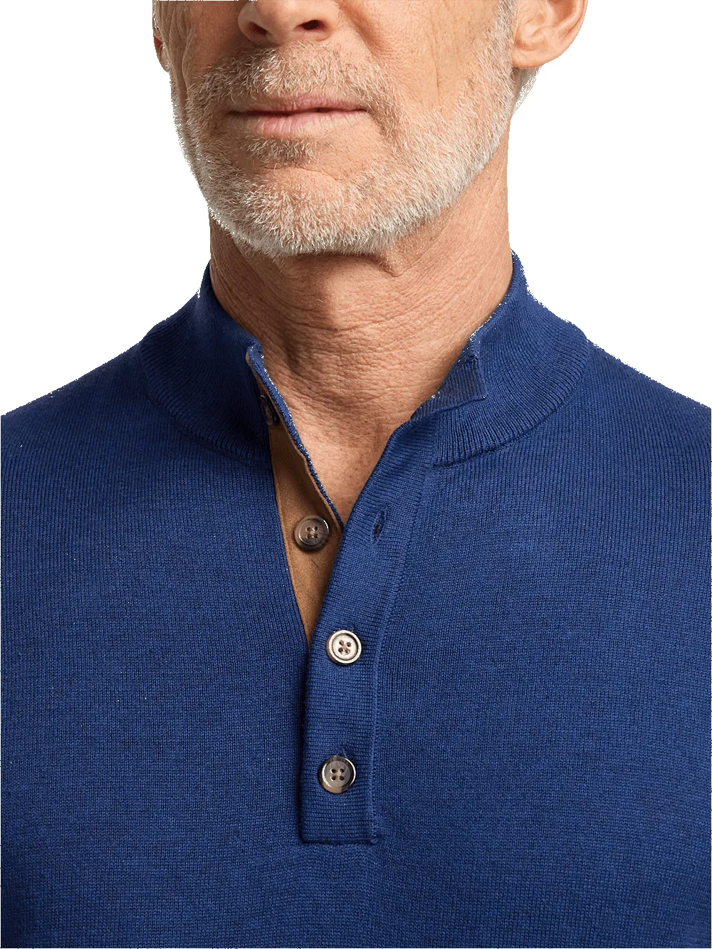 Supima Cotton Four Button Mock Neck Sweater - Dark Blue sold by Paul Fredrick product image thumbnail 3