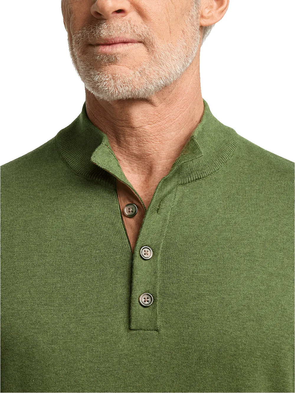 Supima Cotton Four Button Mock Neck Sweater - Olive sold by Paul Fredrick product image thumbnail 3